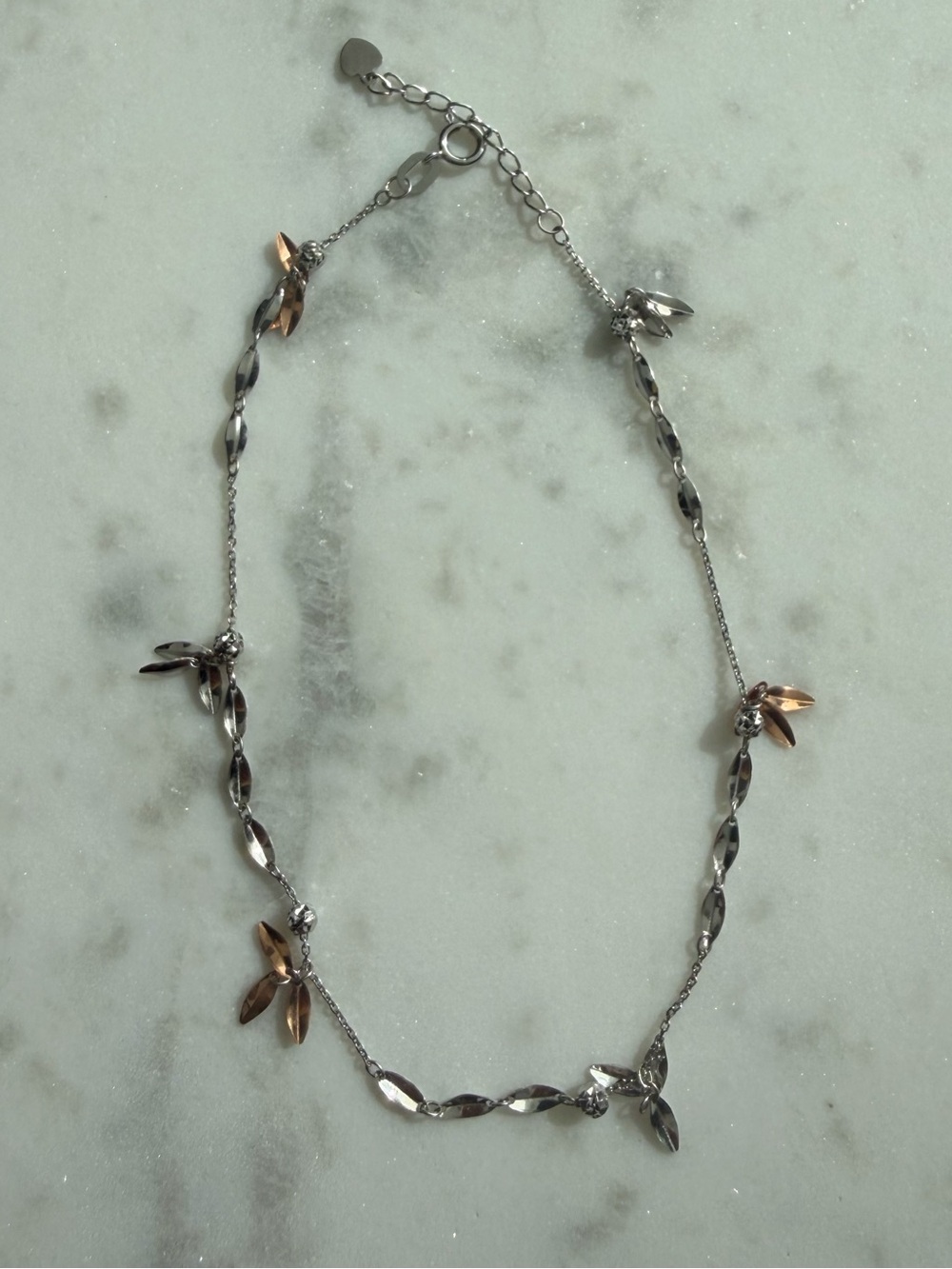 18K White and Rose Gold Delicate Floral Anklet